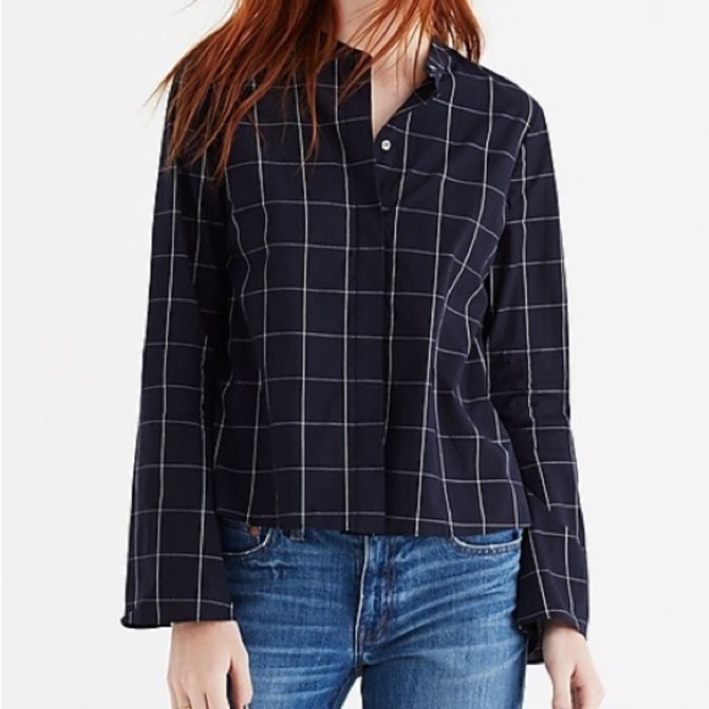 Madewell Bell-Sleeve Shirt in Windowpane CC